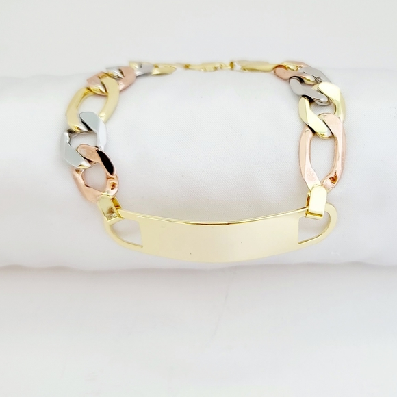18K Gold Plated tricolor men's ID bracelet. New - Picture 6 of 10